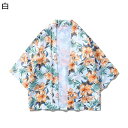カーディガン ハワイアン アロハシャツ 和式パーカー メンズ 夏服 ハイビスカス ハーフスリーブ 羽織 フローラル 通気性 速乾 冷房対策 着物 法被 半纏 オ...