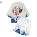カーディガン 上下セット メンズ 夏服 和式パーカー 和柄 浮世絵柄 浪 7分袖 和風プリント 日式コート 半纏 羽織 軽量 涼しい 通気性いい 紫外線防止 法...