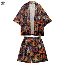 和式パーカー 上下セット メンズ カーディガン ハロヴィン カボチャ 幽霊柄 夏服 開襟シャツ 面白い 着物 7分袖 涼しい 通気性よい 速乾 体型カバー 薄い...