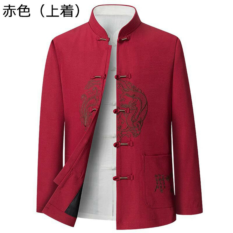 チャイナ服 唐装 漢服 メンズ 長袖 チャイナ風 チャイナボタン ポケット付き カジュアル 通気性 大きいサイズ ゆったり おしゃれ アウター トップス 春秋 ビジネス 大人 プレゼント 旅行 お祝い