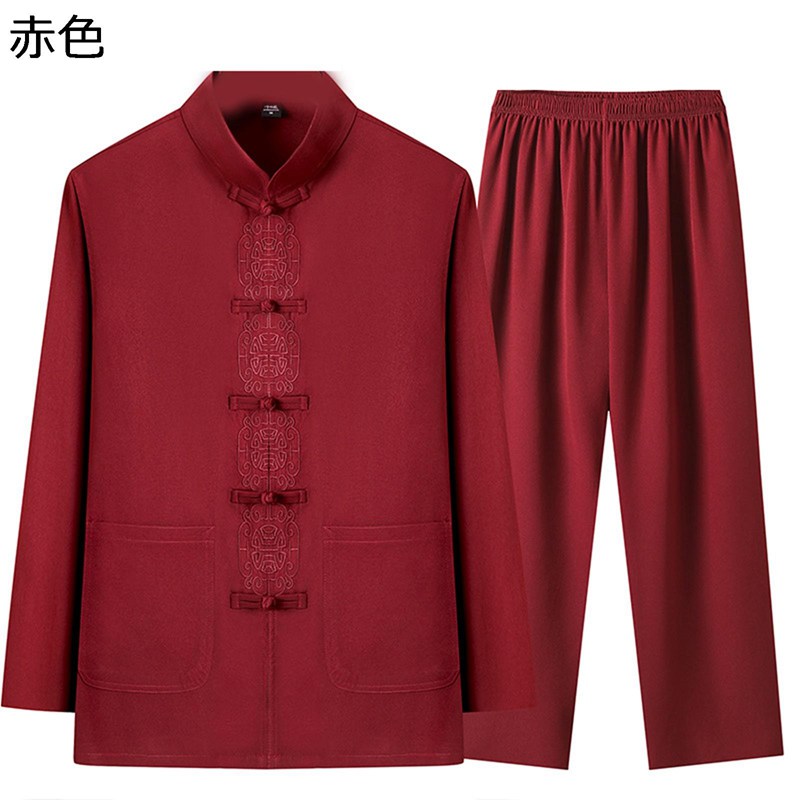 唐装 漢服 チャイナ服 長袖 中華風 チャイナボタン 大きいサイズ ビジネス スポーツ 上下セット ポケット付き 通気性 吸水速乾 紳士服 ゆったり おしゃれ 父の日 プレゼント カジュアル