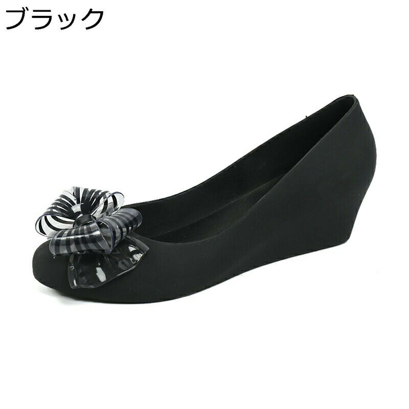 レインパンプス 晴れ兼用 防水シューズ レインシューズ レディース スリッポン ローカット ウェッジヒール 生活防水 PVC 防滑 蝶結び かわいい 春夏秋 通勤 日常 デート 雨でもお洒落