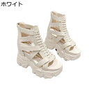 厚底靴 レディース サマーブーティ スポーツサンダル 10.5cm身長UP 夏用 編み上げ バックジップ ハイカット 耐摩耗 防滑 ウェッジ 歩きやすい 痛くな...