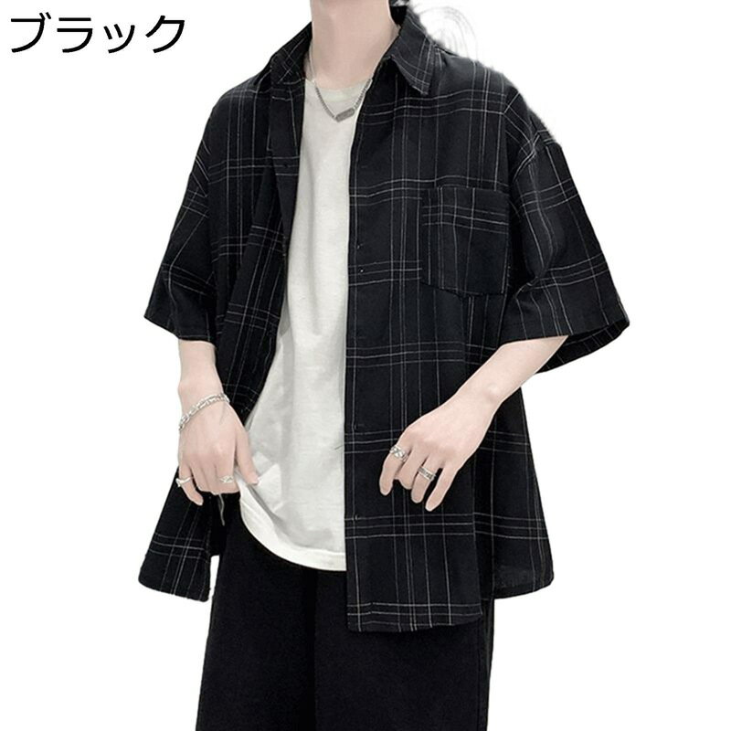 柄シャツ メンズ チェック シャツ 夏 青年 半袖 耐摩耗 フィット 大きいサイズ ラペル 前開き 柔らかい ボタン ポケット付き 運動 普段着 オシャレ カジュアル かっこいい 肌触り良い