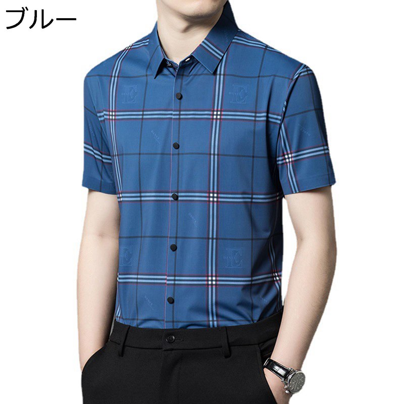 チェックシャツ 半袖シャツ メンズ カジュアルシャツ 青年 通気性 薄い フィット ベーシック オシャレ 前開き ボタン ファッション ゆったり 通勤 着回し 職場 夏 着心地良い かっこいい