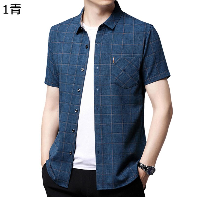 チェックシャツ 柄シャツ メンズ 開襟シャツ 夏 半袖 耐摩耗 薄い 通気性 フィット 胸ポケット ラペル 柔らかい お出かけ 通勤 ビジネス オシャレ カジュアル かっこいい 肌触り良い