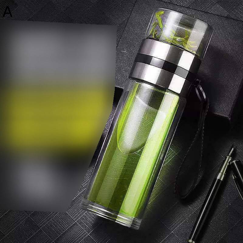 二重ガラス ウォーターボトル 茶こし付き 水筒 直飲み 耐熱ガラス 分離式 水分補給 漏れなし フタ付き 耐久性 洗いやすい 持ち運び便利 おしゃれ 通勤 保育園 幼稚園 通園 学校 旅行 水飲みコップ