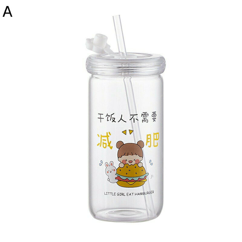 ストロー付き水筒 ガラス ボトル 透明 400ml ウォーターボトル 水分補給 耐冷耐熱 直飲み 漏れなし 使..