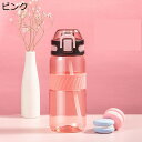 アウトドアボトル 水筒 ストロー 2way 大型 広口 800ml ウォーターボトル ワンタッチ式 直飲み ポータブル プラスチックボトル コップ ファッション...