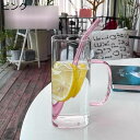 ウォーターボトル ガラス水筒 400ml 四角形 マグボトル ストロー ドリンク ガラスマグカップ 持ち手 蓋付き 透明カップ 直飲み 再利用可能 水分補給 耐...