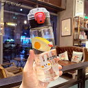 ガラスボトル 水筒 420ml うさぎ ロック機能付き クリア ストロー ウォーターボトル 蓋付き 手提げ付き ひも 給水 無鉛 耐熱耐冷 高い密封性 持ち運び...