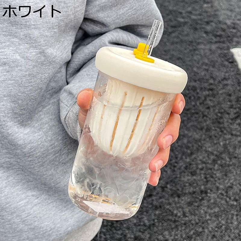 ウォーターボトル ストロー 茶こし ガラス水筒 500ml キャリーハンドル付き マグボトル ガラスマグカッ..