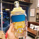 水筒 2way ウォーターボトル 400ML 580ML ストロー付き クマちゃん 夏用 給水ボトル 直飲み 目盛り プラスチック コップ 2つの飲み方 タンブ...