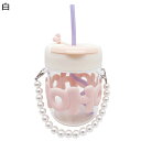 水筒 400ml ウォーターボトル 真珠 ストロー ガラスボトル 可愛い すいとう 給水ボトル 無鉛 ミニサイズ クリアボトル 蓋付き 漏れのない 持ち運び あ...