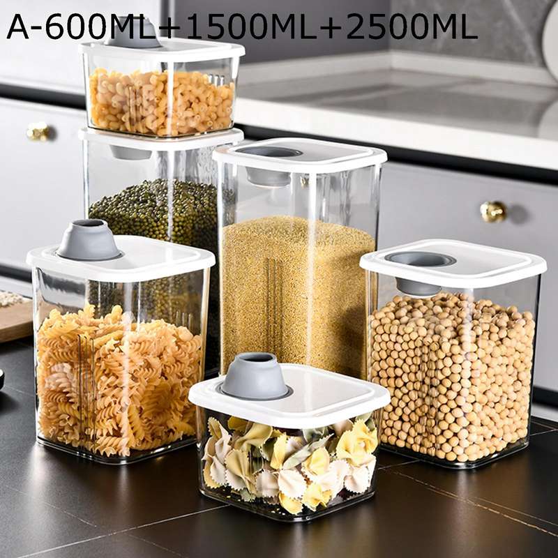 クリア食品保存容器 3個セット 蓋付き 気密性 乾燥食品用気密容器 キッチンパントリー 密閉食品保存容器 蓋付き シリアル保存容器 密閉食品保存容器 キッチンストレージキーパー キャニスター 食品貯蔵タンク