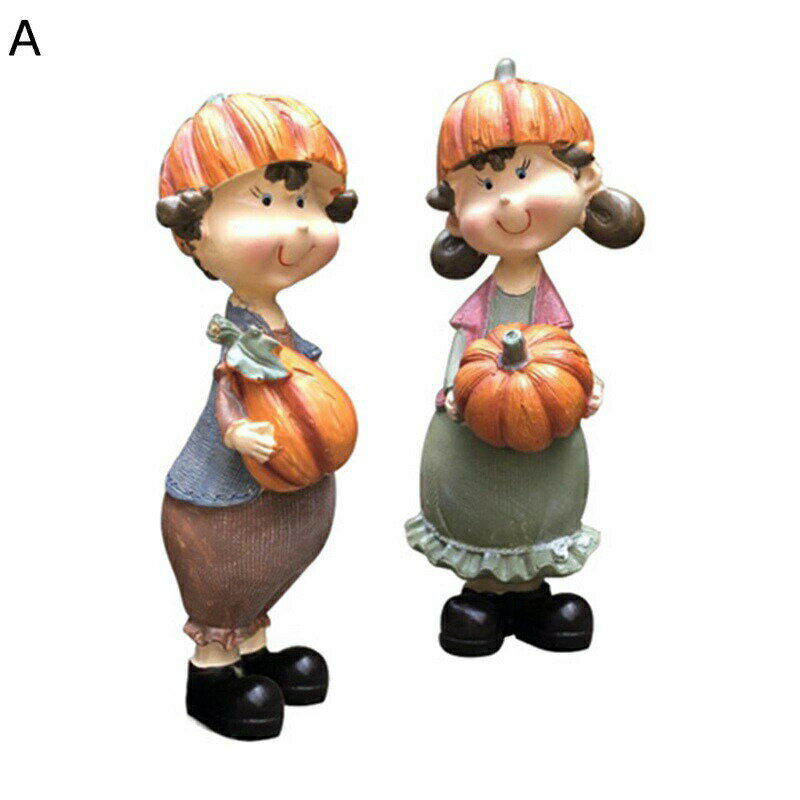 ガーデニングメント ペアセット 2個 樹脂装飾 女の子と男の子 カボチャ アメリカ田園風景 ガーデン置物 ハロウィン 癒しグッズ 屋外用 園芸 園芸用品 可愛い 本物そっくり 北欧 おしゃれ 防水 土産 ギフト