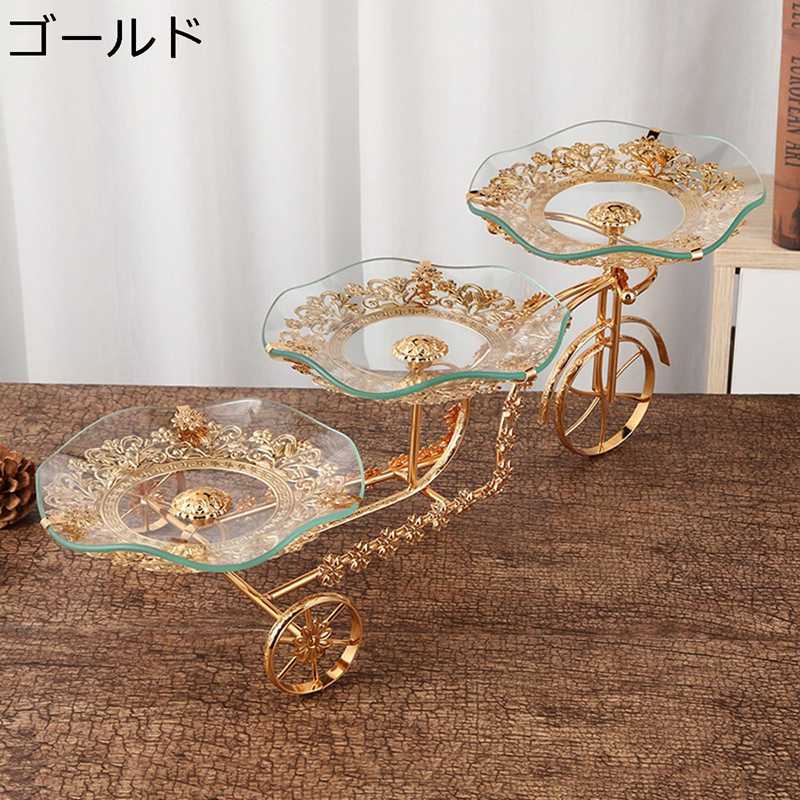 欧風 デザートラック ケーキスタンド 透明ガラス 3層 カップケーキスタンド 自電車形 円形 アフタヌー..
