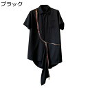 メンズ 半袖 夏 無地 開襟シャツ 個性的 原宿風 ストリート系 カッコイイ 韓国風 青年 軽い 通気性 機能風 アシンメトリー 胸ポケット ファスナー付き 通学 お出掛け トラベル 春夏秋 おしゃれ ゆったり