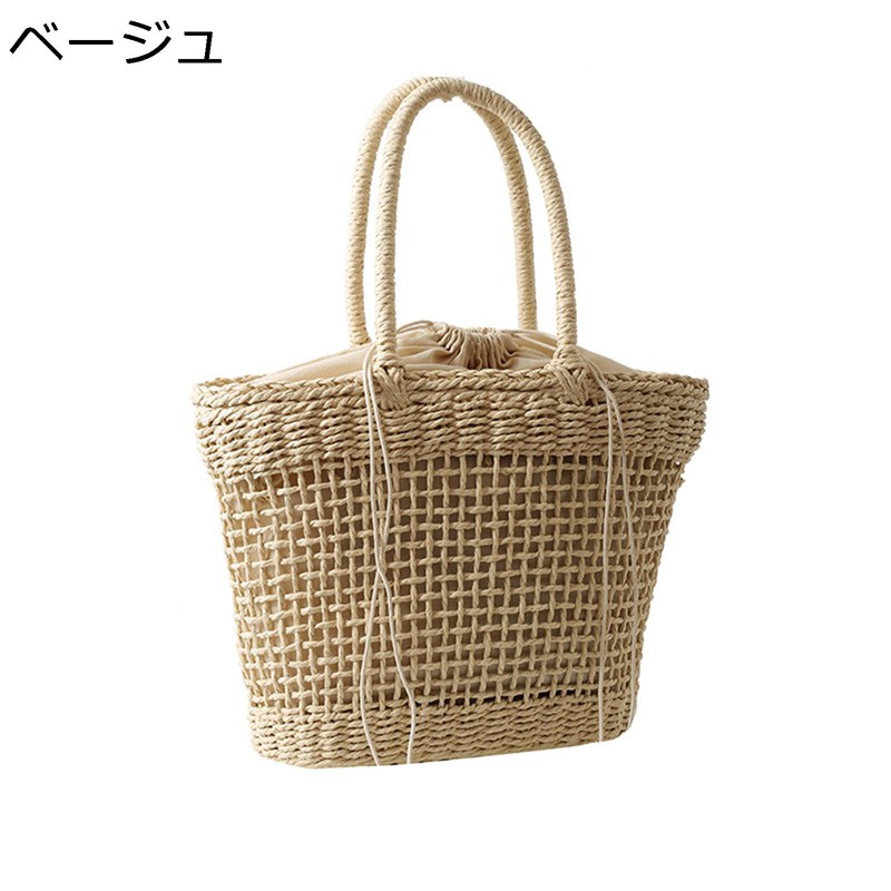 カゴバッグ 編みバッグ 肩掛け 可愛い トートバッグ 巾着 ビーチ 海 サークルバッグ 草編み 2way レディース お祭り 出掛け リゾート ギフト バケツバッグ 収納簡単 スマホ/財布/小物収納 大容量