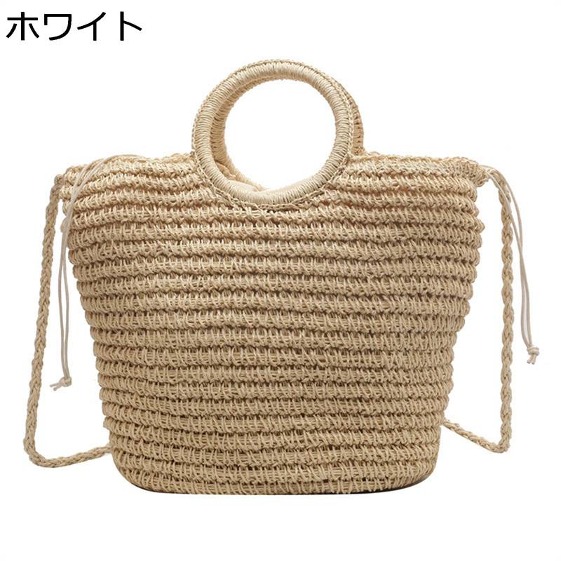 カゴバッグ レディース ハンドバッグ ストロー 2way 肩掛け 巾着式 可愛い トートバッグ 外出