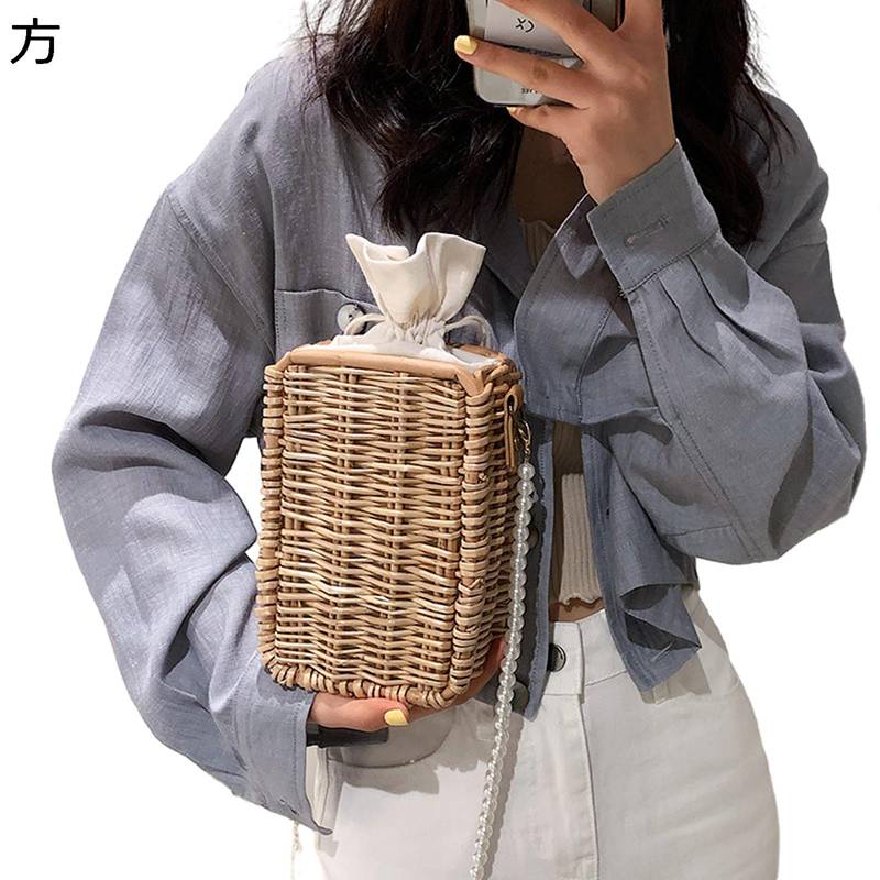 編みバッグ かごバッグ ペーパー素材 肩掛けバッグ 手提げげバッグ 夏用 布裏地付 手織りバッグ レディ..