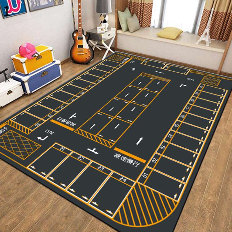 ゲームマット 大判 子供部屋 カーペット 道路柄 ゲーム 線路図柄 遊べる 転倒防止 チェアマット 床保護..