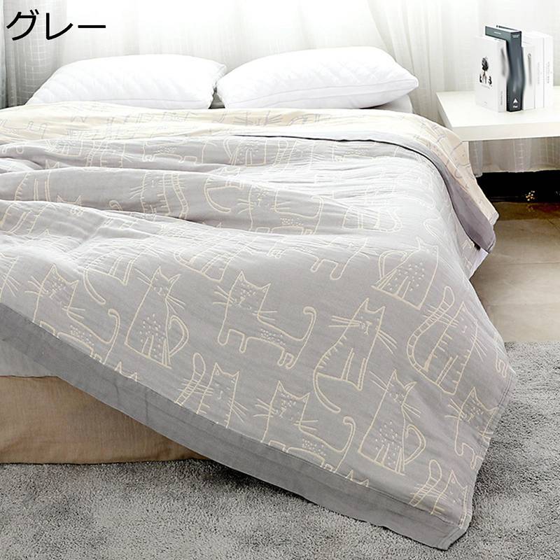 猫柄 ブランケット ガーゼケット 4重織 可愛い タオルケット 夏用 シングル/ダブル 大判 冷房対策 お昼休み用 旅行 おしゃれ 柔らかい サラサラ 吸汗吸湿 通年使用 和風 新生活 3