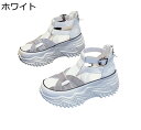 スニーカー 透かし彫り グラディエーターサンダル スポーツサンダル 厚底 ストラップ レディース 6.5cm 背が高くなる ハイカット バックジッパー バックル...