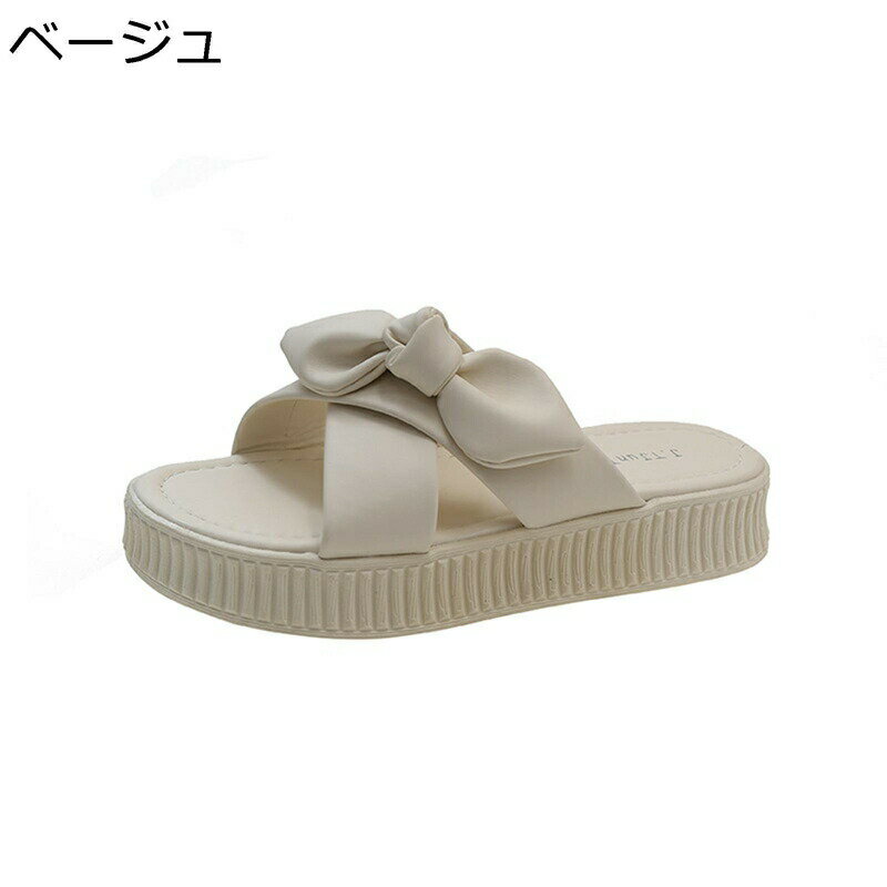 レディース スリッパ おしゃれ ビーサン ローヒール 厚底 蝶結び ルームシューズ 夏用 オープントゥ 美脚 リゾント 海 ビーチ 軽量 防滑 シンプル 通気 ...