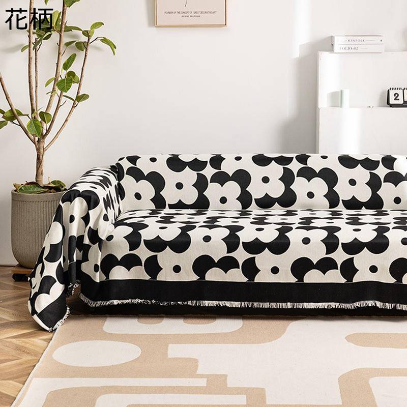 ソファーカバー 幾何 切り替え マルチカバー 黒白 保護カバー 犬猫用 ブランケット テーブルクロス フリンジ付き キズ防止 ピクニックシート 水洗い 四季 インテリア 北欧風 INS