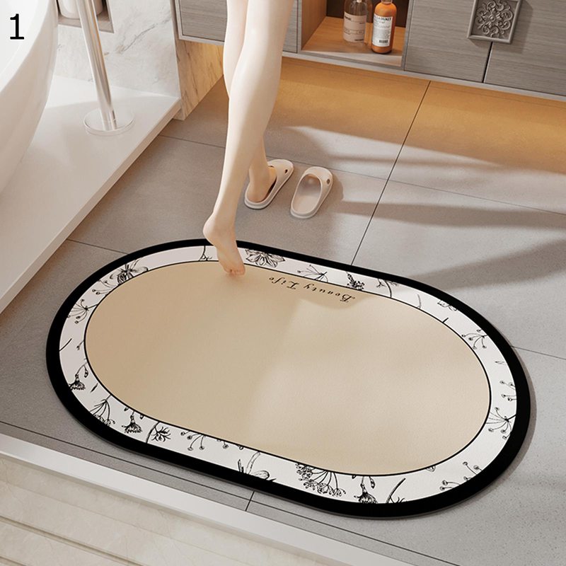 バスマット 珪藻土 楕円 花柄 瞬間吸水 拭ける ソフト浴室足ふきマット 水切りマット お手入れ簡単 玄関マット 柔軟 掃除しやすい 滑り止め付き 防カビ 多目的 洗濯可 心地良い 台所 洗面所 浴室 トイレ