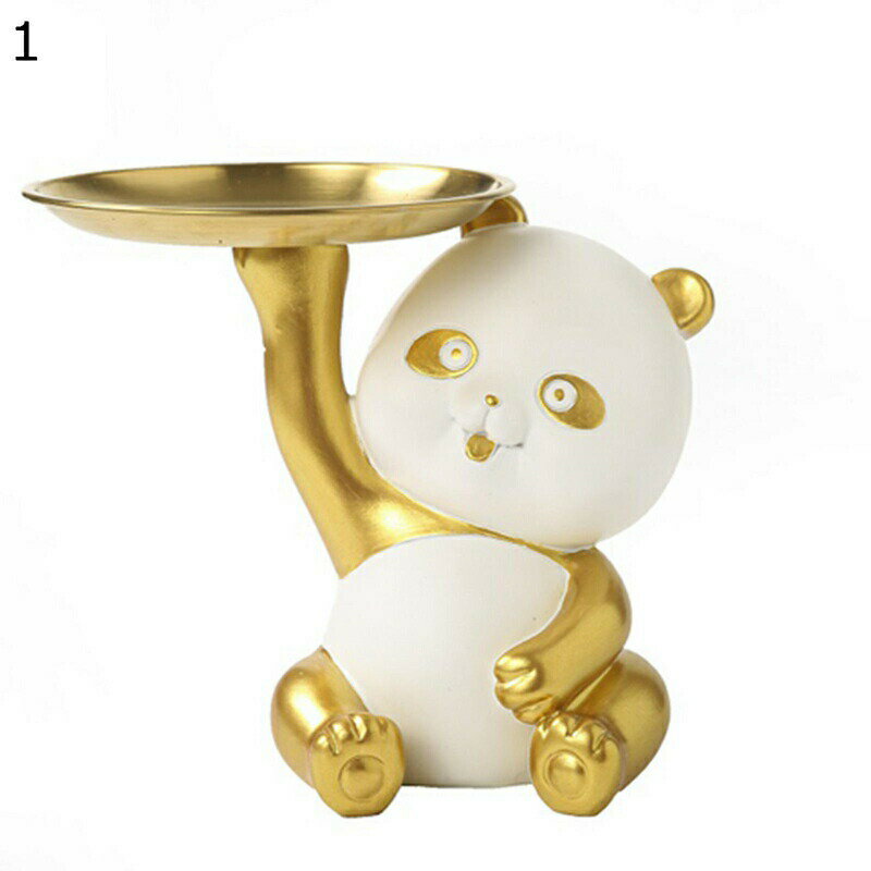皿を持ったパンダさん キー収納トレイ 玄関収納 鍵置き 卓上置物 多機能 腕時計置き 鍵スタンド 小物収..