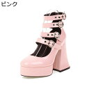 パンプス チャンキーヒール プラットフォーム ラウンドトゥ アンクルバックル ハイヒール ゴシック クールゴス 地雷系 パンク サブカル 舞台 パーティー ツーリング ダンス 地下アイドル