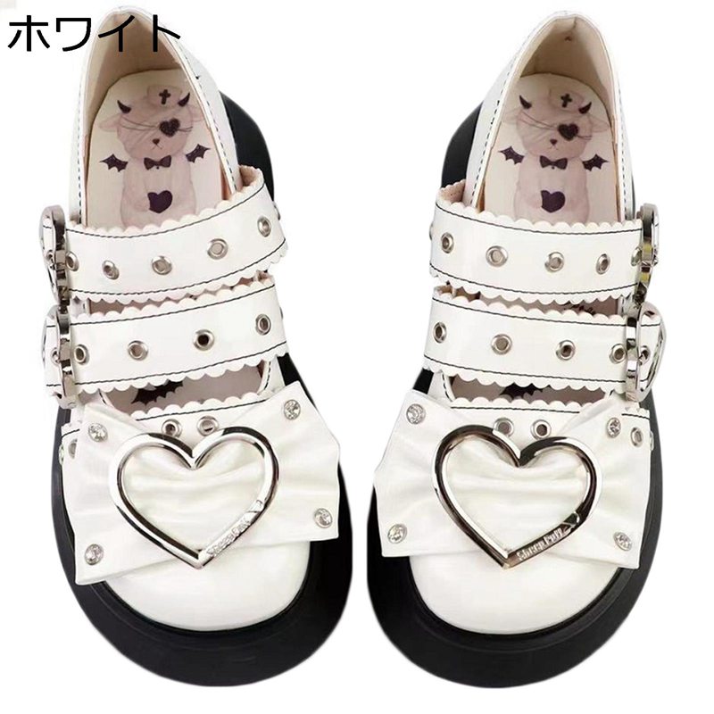 厚底パンプス レディース ロリータ靴 地雷系 バックル ゴスロリ フリル 蝶結び サブカル パンク ブラッククールゴス クールゴスラウンドトゥ プラットフォーム...