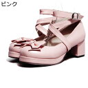 パンプス ハイヒール レディース ロリータ コスプレ靴 クロスストライプ 蝶結び アンクルベルト かわいい プラットフォーム 太ヒール ラウンドトゥ 歩きやすい 滑り止め 軽い お茶会 演劇 舞台