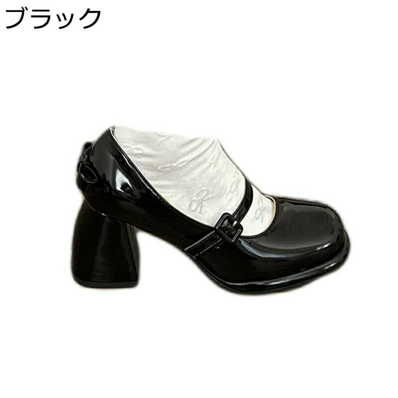 パンプス ハイヒール レディース ロリータ コスプレ靴 姫系 蝶結び かわいい プラットフォーム 太ヒール ラウンドトゥ エナメル ヒール9cm リボン ロリータパンプス ストライプ 美脚 お茶会 身長up