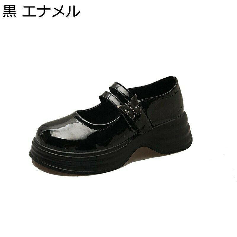 厚底パンプス ベルクロ レディース ロリータ靴 プラットフォーム 太ヒール ラウンドトゥ 快適 歩きやすい メイド靴 可愛い 美脚 身長up カジュアル 革靴 シンプル 滑り止め 軽い 痛くない 日常