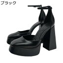 パンプス ハイヒール レディース アンクルストライプ かわいい プラットフォーム 太ヒール ラウンドトゥ 快適 歩きやすい 滑り止め 軽い 痛くない 美脚 舞台 お茶会 演劇 日常 デート 身長up
