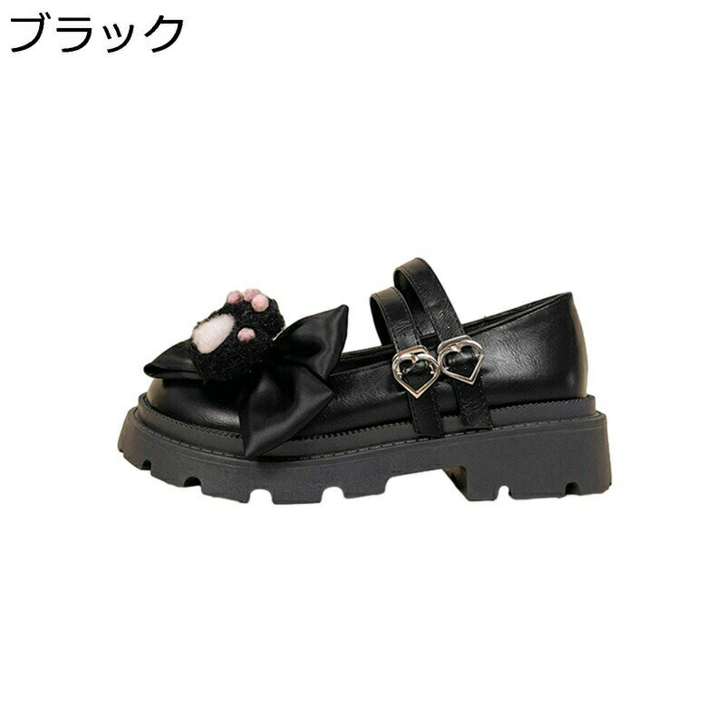 ロリータ靴 レディース リボン ネコ肉球 パンプス ストライプ 可愛い ローカット ラウンドトゥ 厚底パンプス 太ヒール 地雷系 ゴスロリ コスプレ メイド靴 カジュアル 柔らかい 痛くない コンフォート