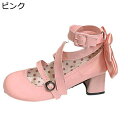 パンプス ハイヒール レディース クロスストライプ ロリータパンプス ローカット リボン ロリータ靴 身長アップ エナメル チャンキーヒール ラウンドトゥ 滑り止め ロリータシューズ コスプレ