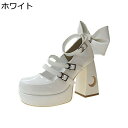 レディース メリージェーン ハイヒール10cm 粗いかかと 月透かし彫り パンプス リボン ストラップ3本 光沢感 エナメル 春夏秋靴 おしゃれ ファッション カジュアル ゴシック 原宿系 暗黒系 学生 仮装