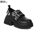 ローファー プラットフォーム レディース パンプス 22.5-26.5cm 大きいサイズ ベルト飾り フェイクレザー 可愛い 原宿 地雷系 ゴスロリ ゴシック お洒落 潮流 キレイめ 走れる 春夏 8cm身長アップ