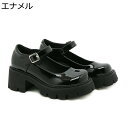 レディース メリージェーン パンプス プラットフォーム 厚底 粗いかかと メイド靴 ロリータ フェイクレザー エナメル 艶消し ゴシック 暗黒系 モデル 女子力...