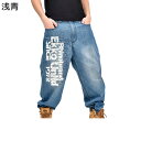 デニムパンツ ジーンズパンツ メンズ ビッグシルエット hiphop系 男性 ウォッシュ加工 英字柄 袴パンツ ボトムス 大人 ストリート レギュラー リラックス オールシーズン U.S. 米海軍 アメリカン