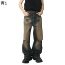 ジーンズパンツ デニムパンツ メンズ 立体裁断 ストリート hiphop系 ダメージ加工 カジュアルパンツ レトロ ボトム ルーズシルエット 大人 男子 へやぎ...