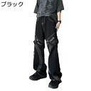 デニムパンツ Gパン メンズ ストラップ ワーク系 ワイドパンツ 大きいサイズ ゆったり 男子 ロングパンツ 大人 お洒落 ヒップホップ クラッシュ 動きやすい トレンド ストリート パンク アメリカン