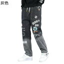 デニムパンツ ジーンズ メンズ ルーズ グラデーション 英字柄 プリント ワイドデニム ボトム ロングパンツ ビックサイズ 紳士用 大人 おしゃれ ヒップホップ...