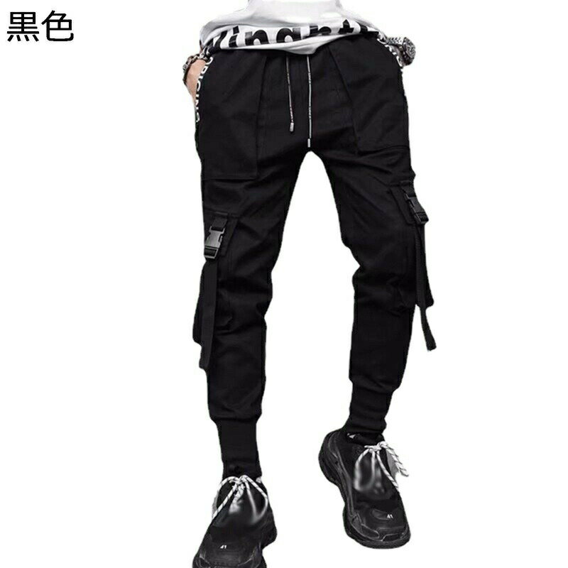 カーゴパンツ メンズ 作業パンツ ロングパンツ ゆったり 細身 調整紐 ポケット付き 袴パンツ ボトムス リラックス ワークパンツ 薄手 快適 綿麻 ダンス 韓国ファッション パンクストリート ゴシック