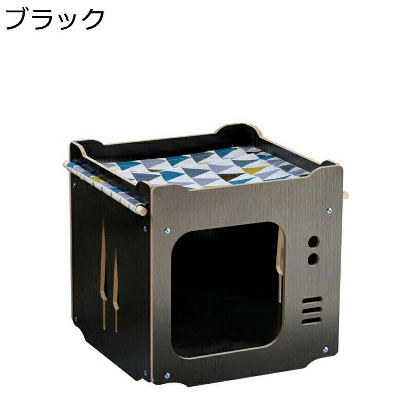 テレビ外観 ペットハウス ペットケース 木製品 クッション付き 室内 透かし彫り 2層 組み立て簡単 キャ..