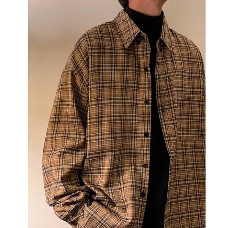 チェックシャツ 長袖 カジュアルシャツ 軽量 カップル ラペル フィット 前開き 柔らかい チェック柄 大きめ トップス 運動 サッカー 普段着 おしゃれ ゆったり 春夏秋 肌触り良い